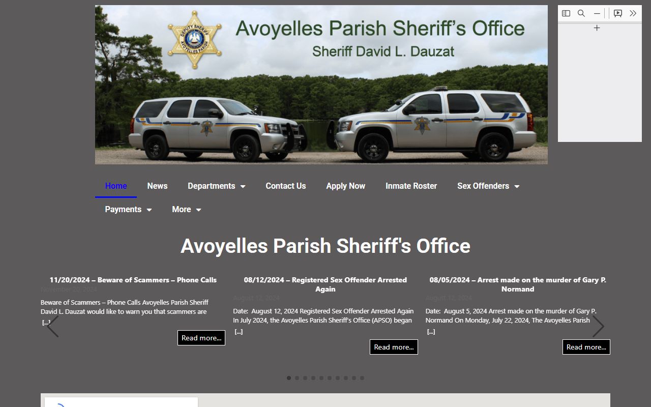 Avoyelles Parish inmate roster link on sheriff homepage