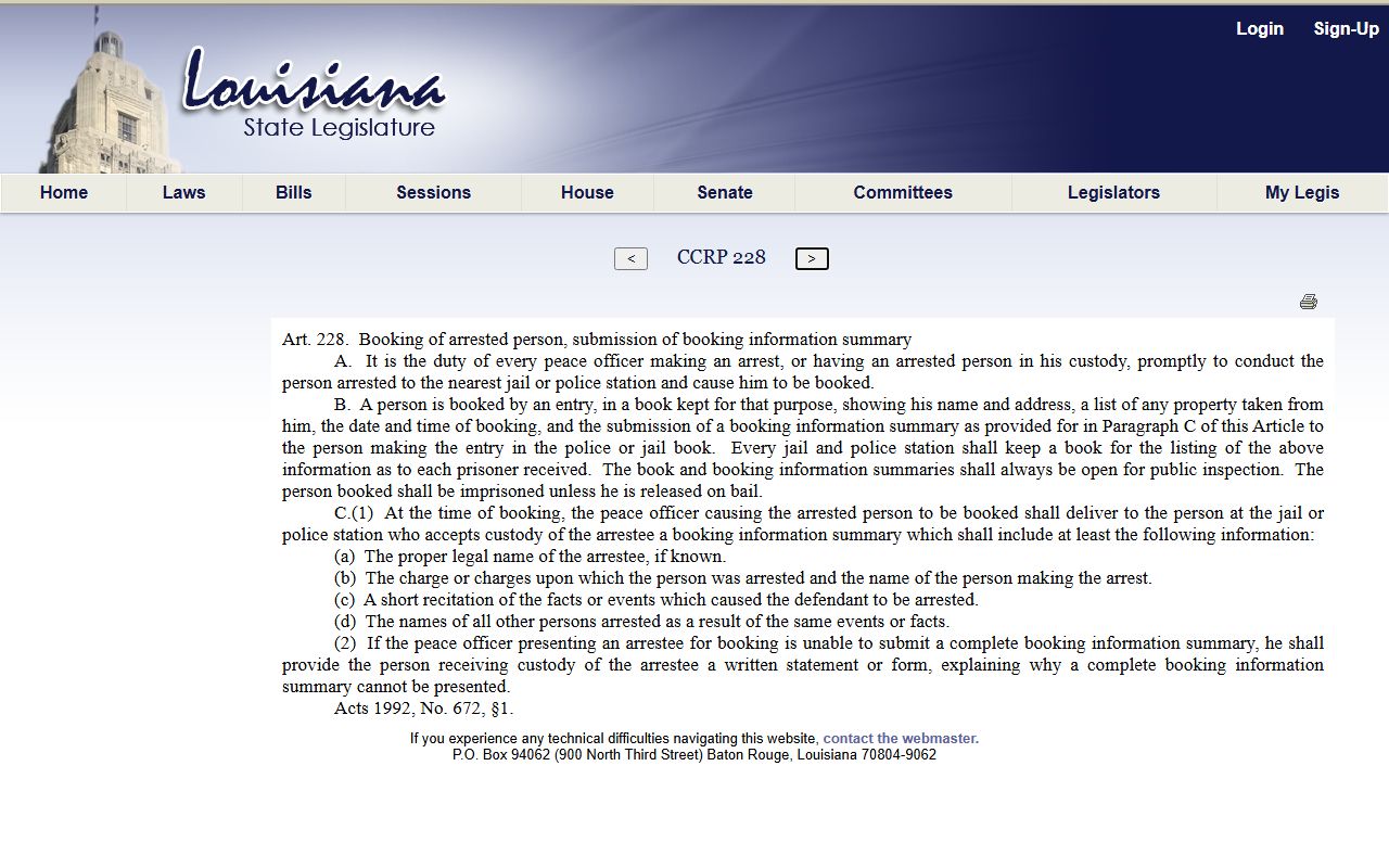 Louisiana booking book statute for Avoyelles Parish arrest records