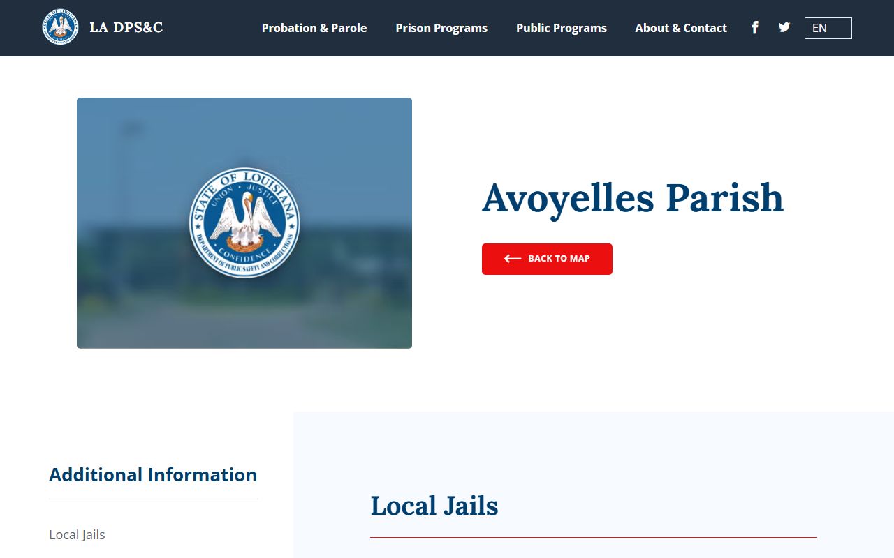 Louisiana DPS and Corrections Avoyelles Parish directory listing local facilities and contacts