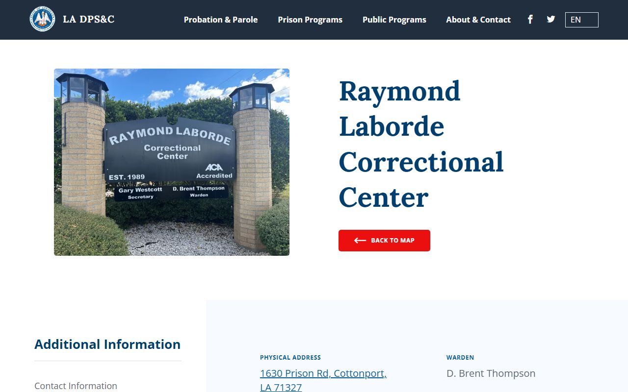 Louisiana DPS and Corrections Raymond Laborde Correctional Center facility page