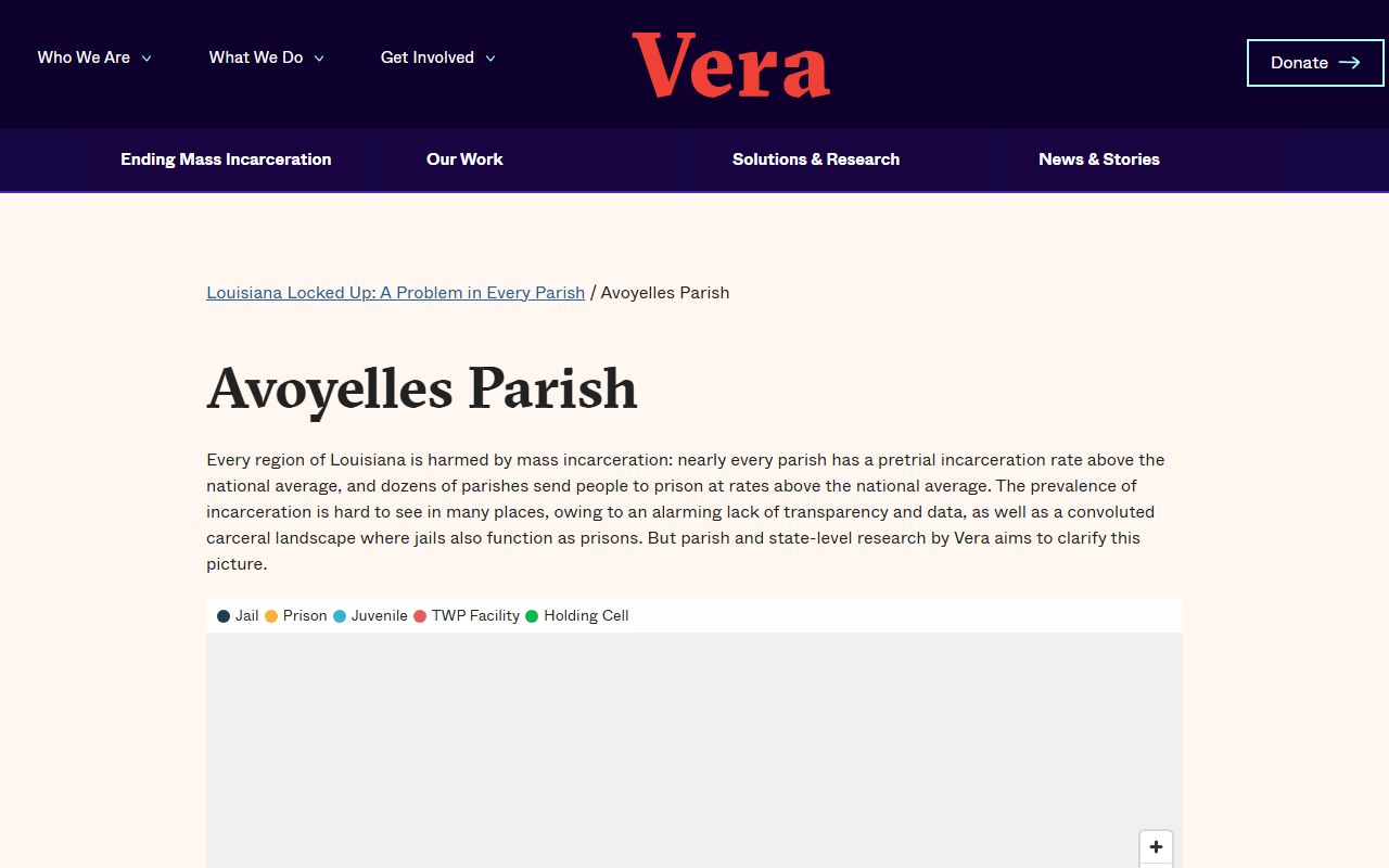 Avoyelles Parish inmate population capacity data from Vera